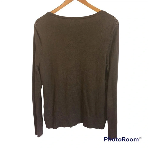 5/$25 J. jill Delight in the Details Olive Green Sweater M Embroidery Lace Look - Picture 2 of 5